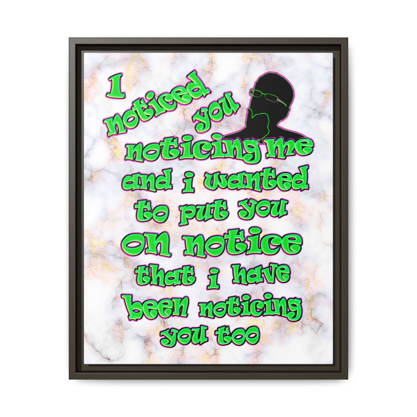 noticed you noticing - framed canvas art (white marble)