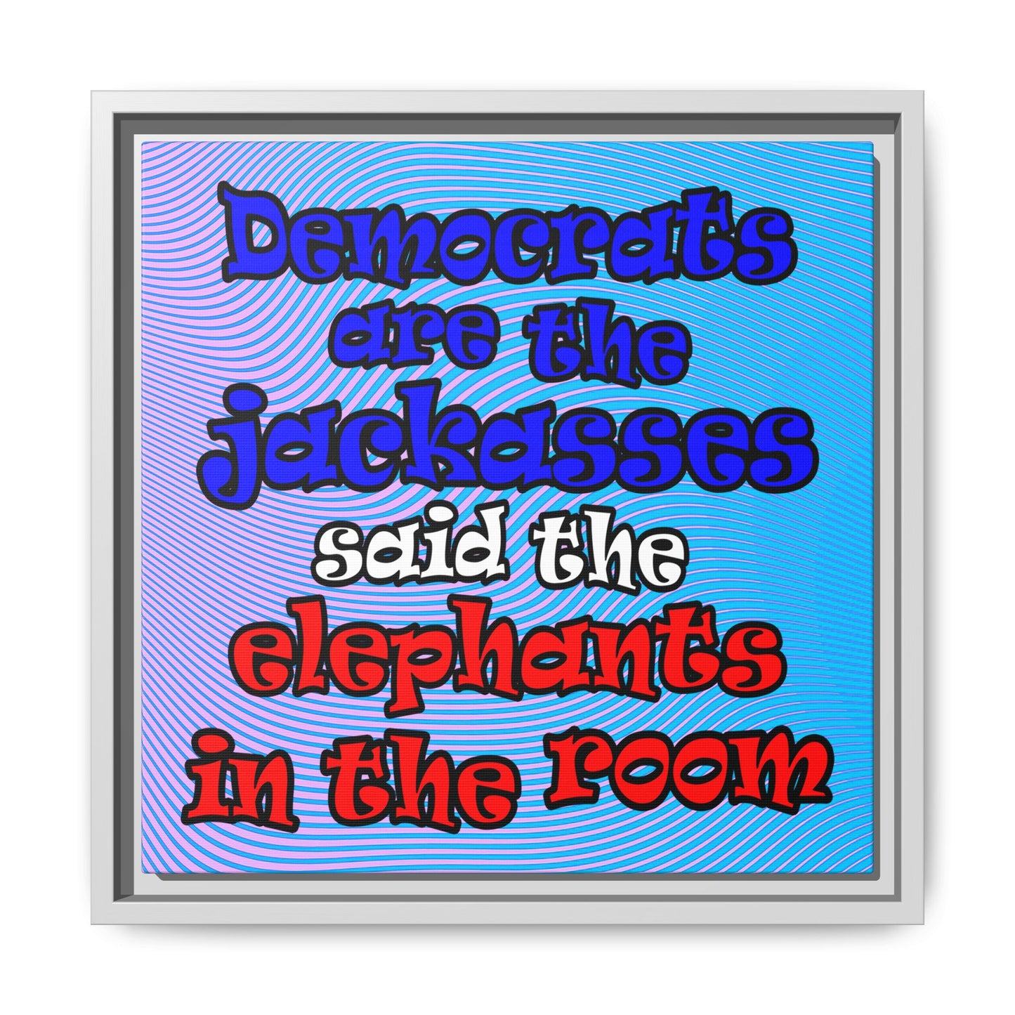 donkeys and elephants - framed canvas art (light blue-purple wave)