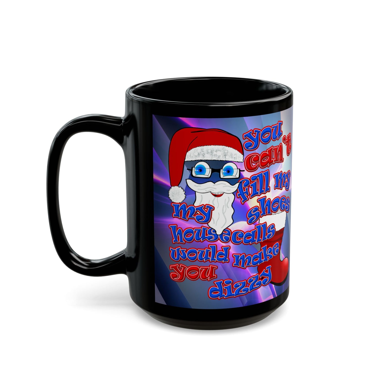 santa's shoes - Black Mug (grey-pink wave)