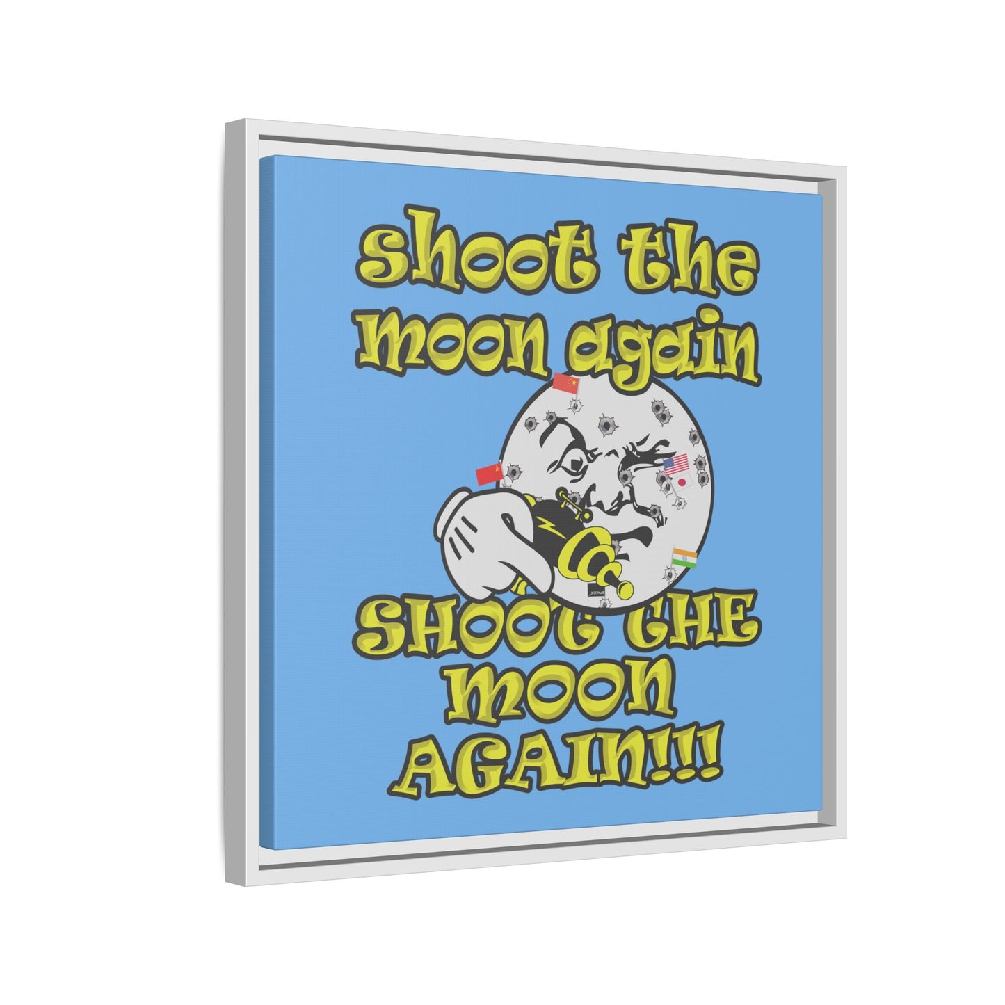 shoot the moon again - framed canvas art (light blue)