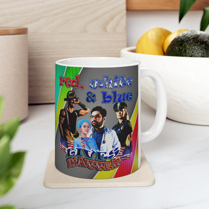 rw&b lives matter - White Mug (rainbow split)