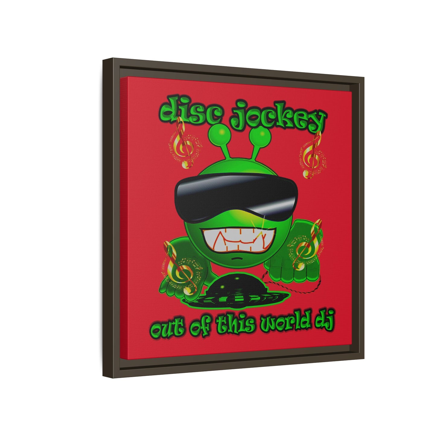 disc jockey - framed canvas art (dark red)