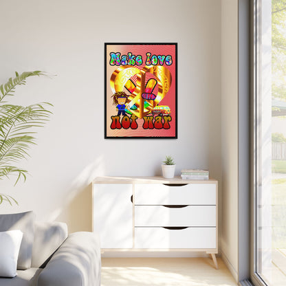 love peace - framed canvas art (yellow-orange wave)