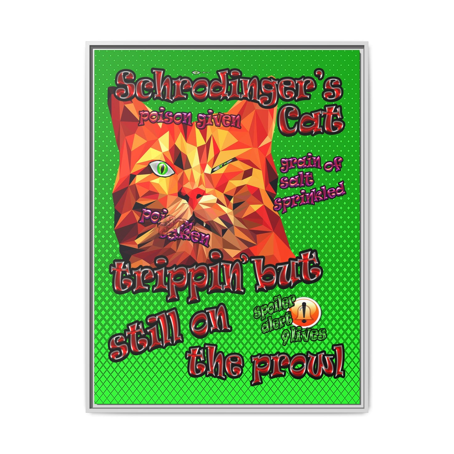 schrodinger's cat - framed canvas art (logo green)