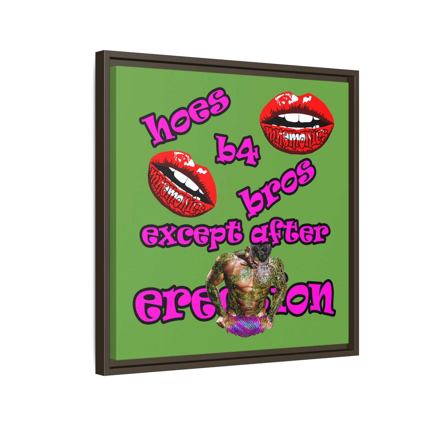 hoes b4 bros - framed canvas art (green)