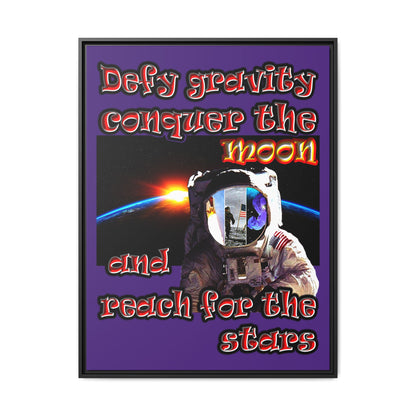 defy conquer reach - framed canvas art (purple)