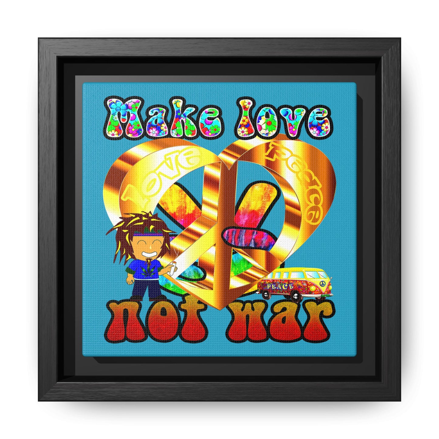 love peace - framed canvas art (turquoise)