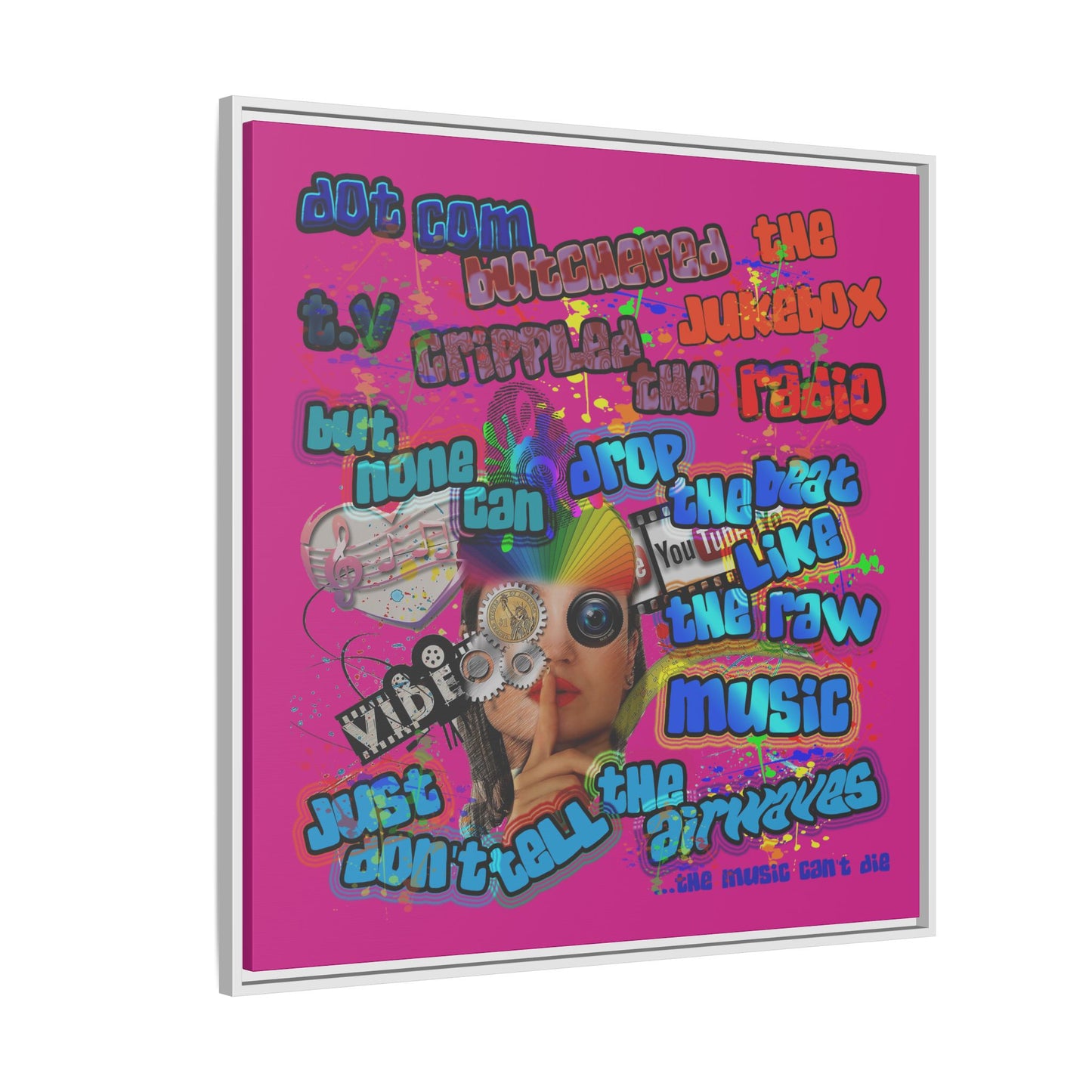 drop the beat - framed canvas art (pink)