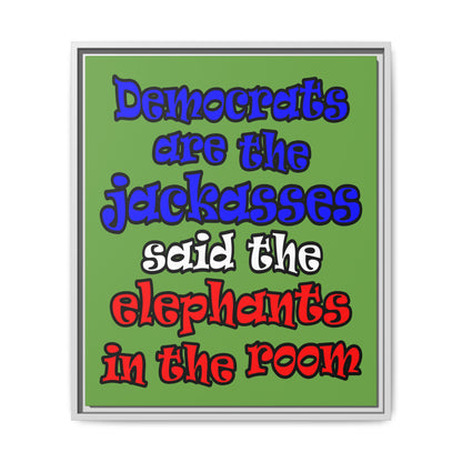 donkeys and elephants - framed canvas art (green)
