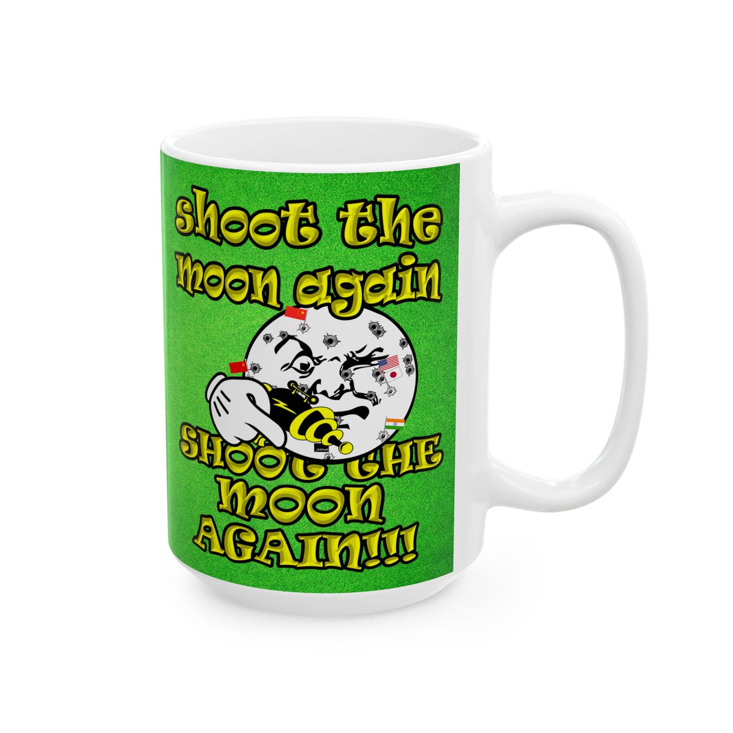 shoot the moon again - White Mug (green turf)
