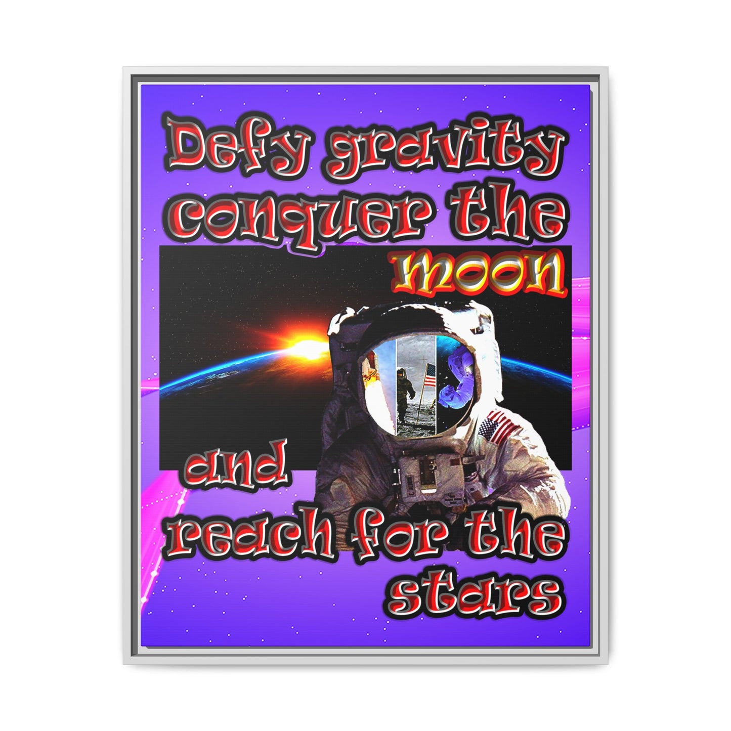 defy conquer reach - framed canvas art (purple-pink wave)