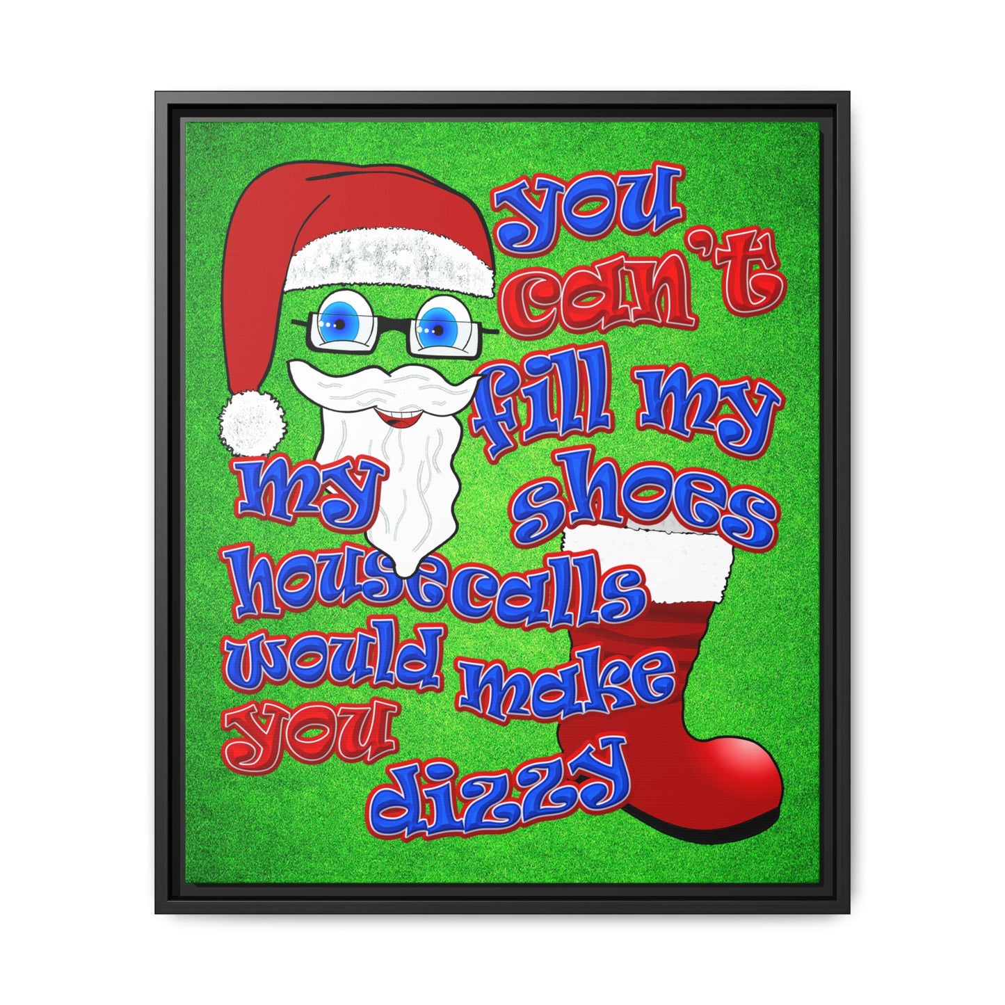 santa's shoes - framed canvas art (green turf)