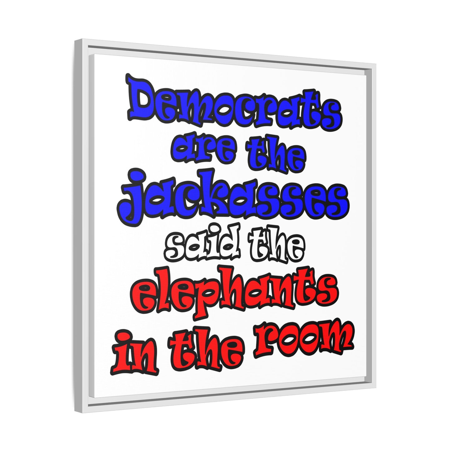 donkeys and elephants - framed canvas art (white)