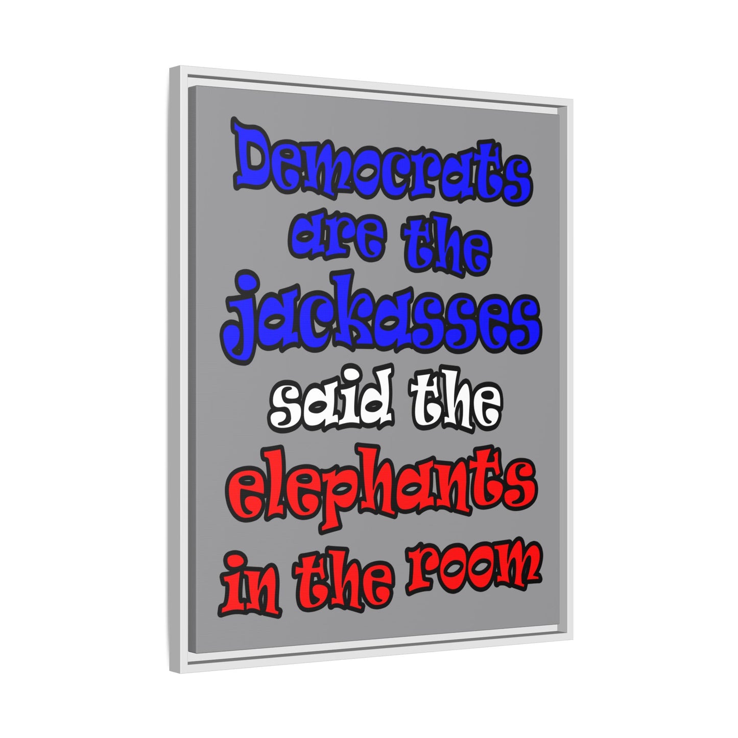 donkeys and elephants - framed canvas art (grey)
