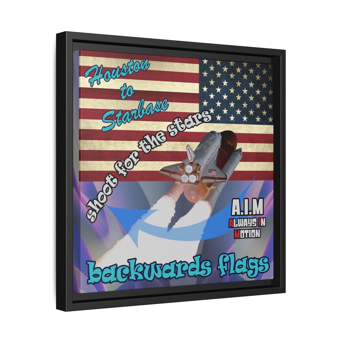 shoot for the stars - framed canvas art (grey-pink wave)