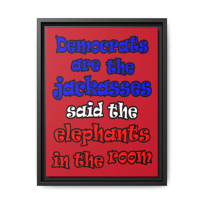 donkeys and elephants - framed canvas art (dark red)