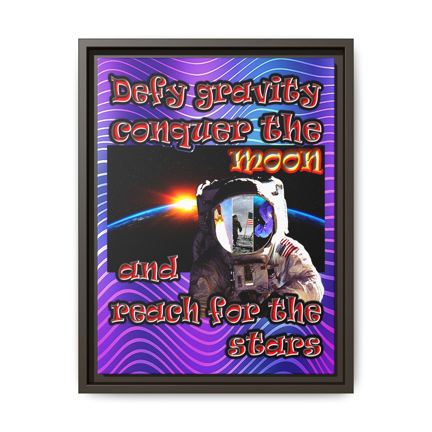 defy conquer reach - framed canvas art (purple wave)