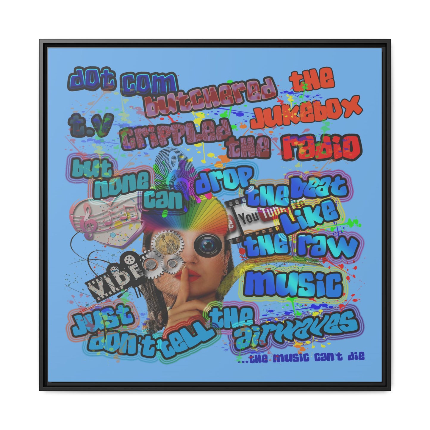 drop the beat - framed canvas art (light blue)