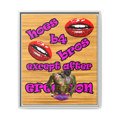 hoes b4 bros - framed canvas art (butterscotch wood finish)