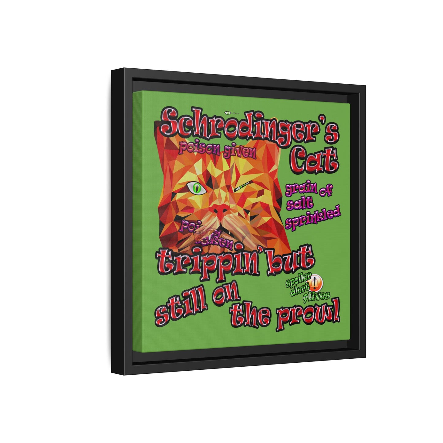 schrodinger's cat - framed canvas art (green)