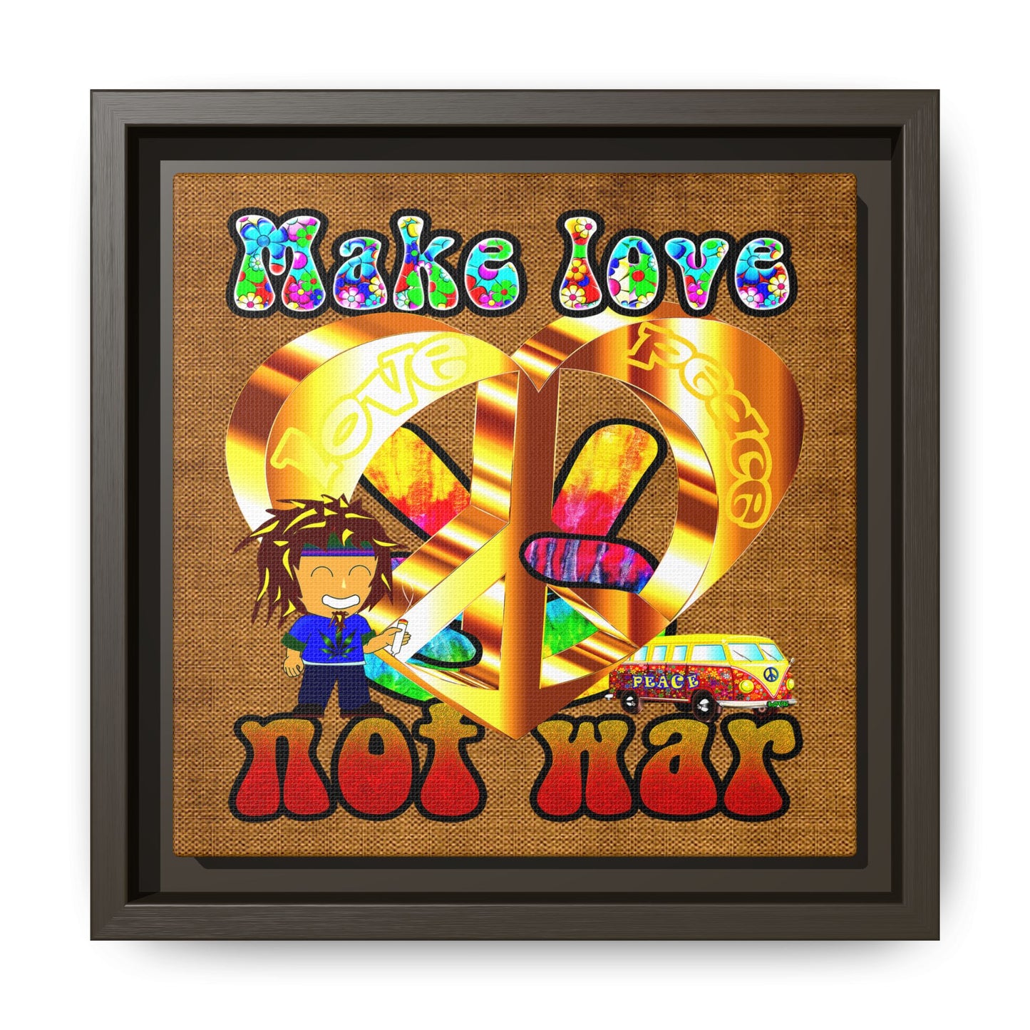 love peace - framed canvas art (brown papyrus)