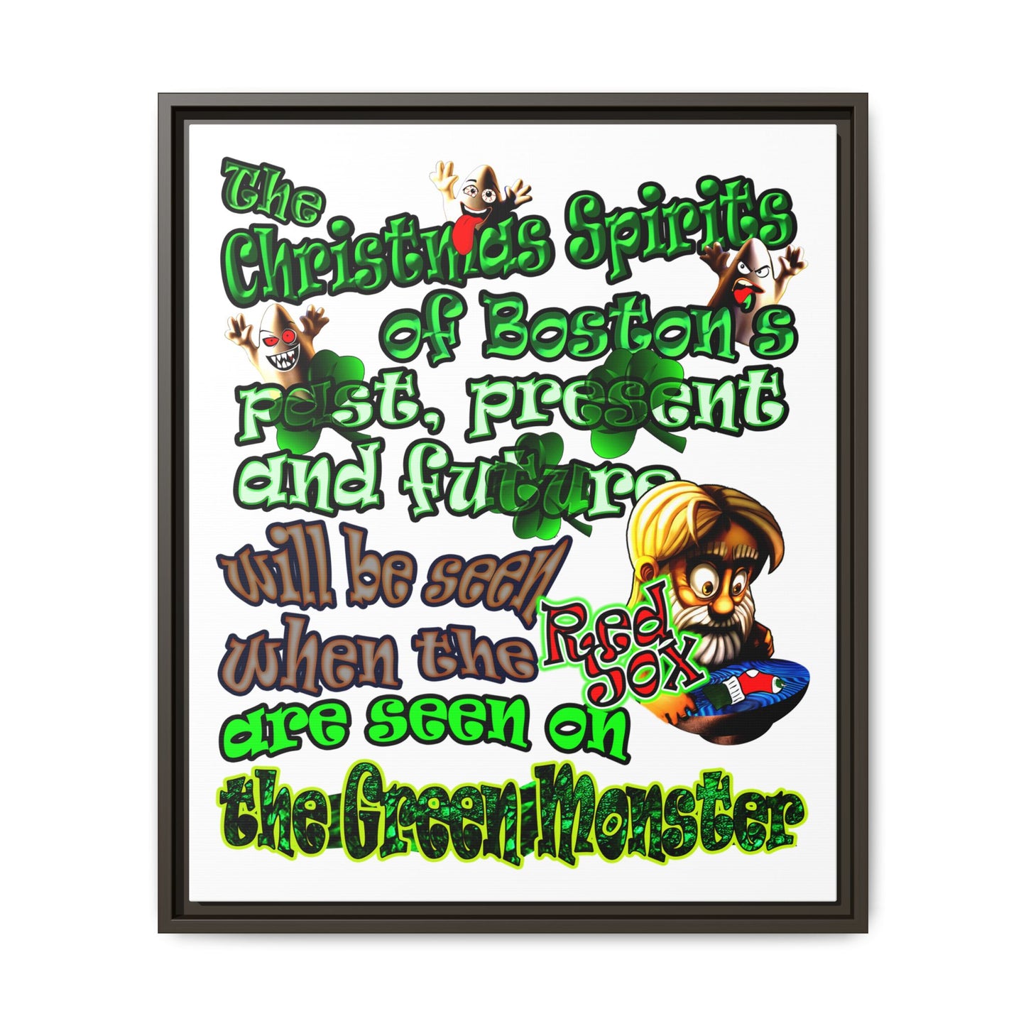 christmas spirits of boston - framed canvas art (white)
