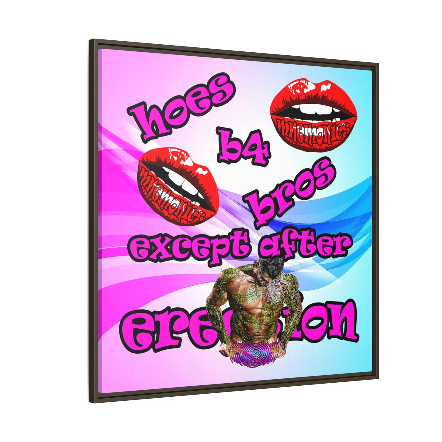 hoes b4 bros - framed canvas art (light blue-pink wave)