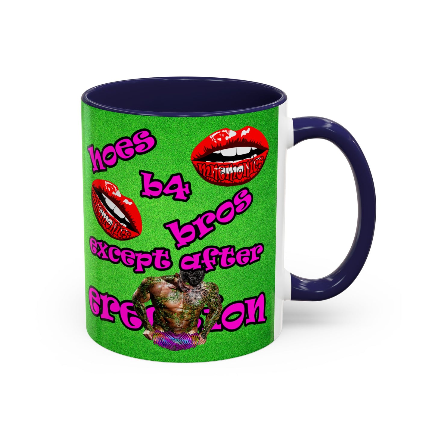 hoes b4 bros - Accent Mug (green turf)