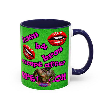 hoes b4 bros - Accent Mug (green turf)