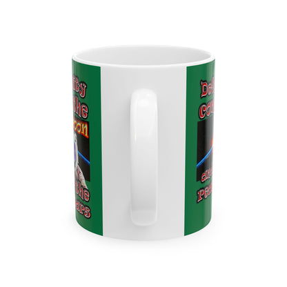defy conquer reach - White Mug (dark green)