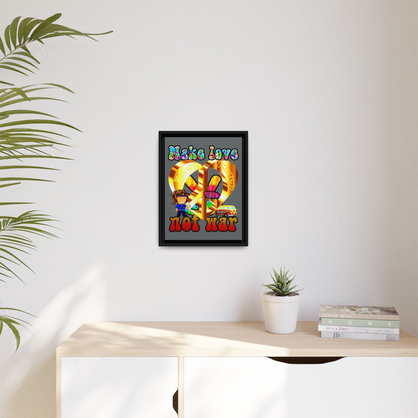 love peace - framed canvas art (dark grey)