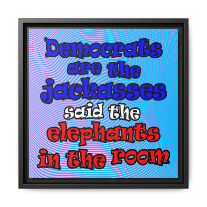 donkeys and elephants - framed canvas art (light blue-purple wave)