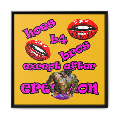 hoes b4 bros - framed canvas art (yellow)