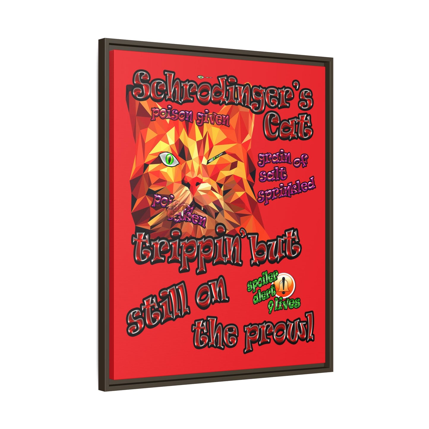 schrodinger's cat - framed canvas art (red)