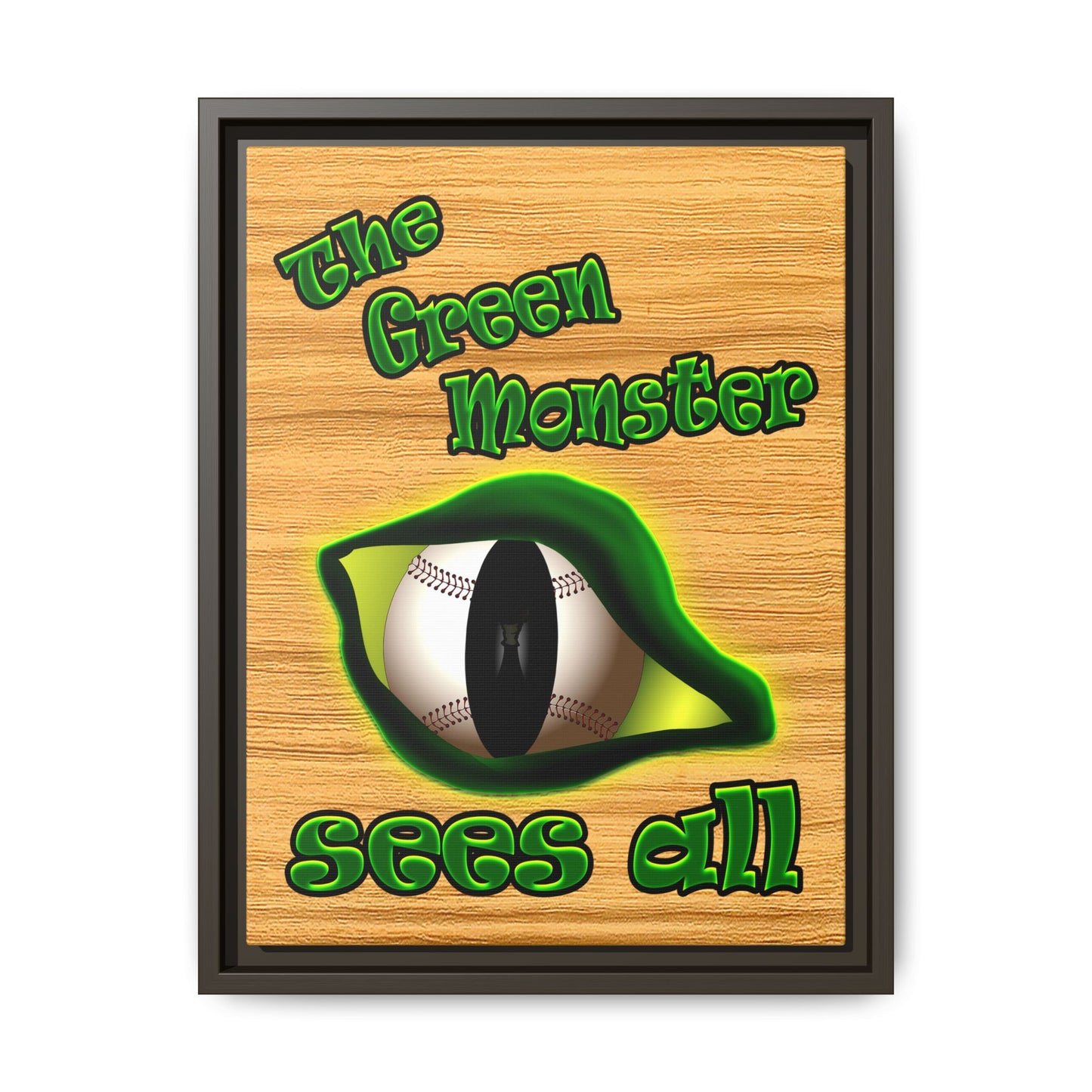 green monster - framed canvas art (butterscotch wood finish)