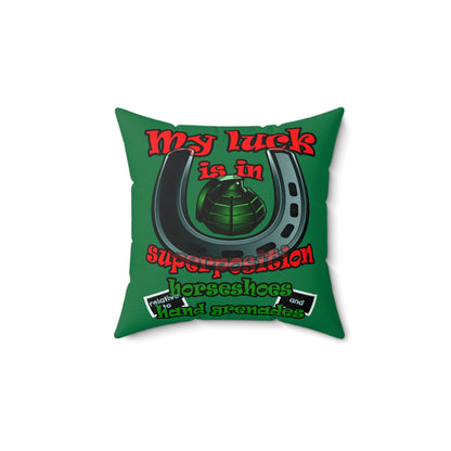my luck - Faux Suede Square Pillow - (dark green)
