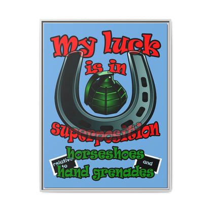 my luck - framed canvas art (light blue)