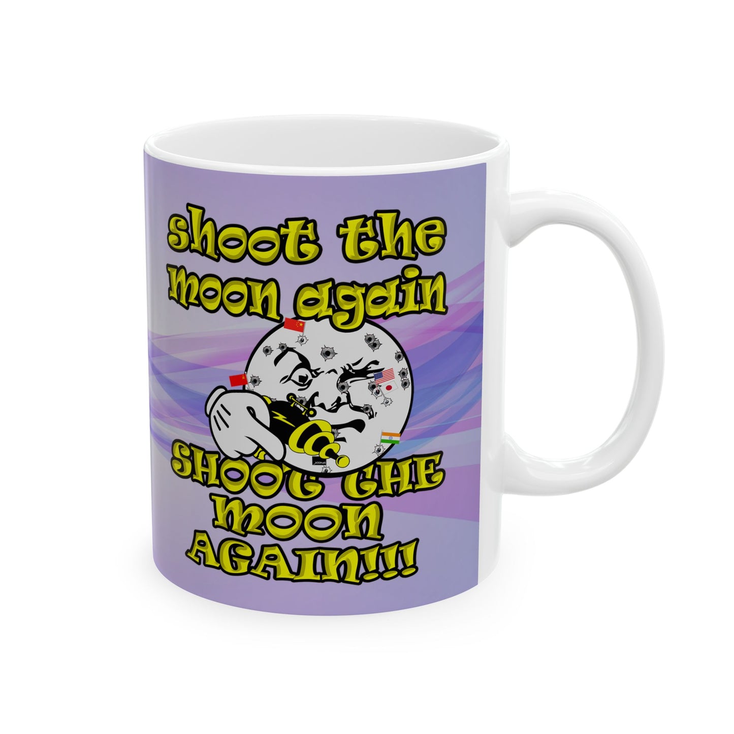 shoot the moon again - White Mug (light blue-pink wave)