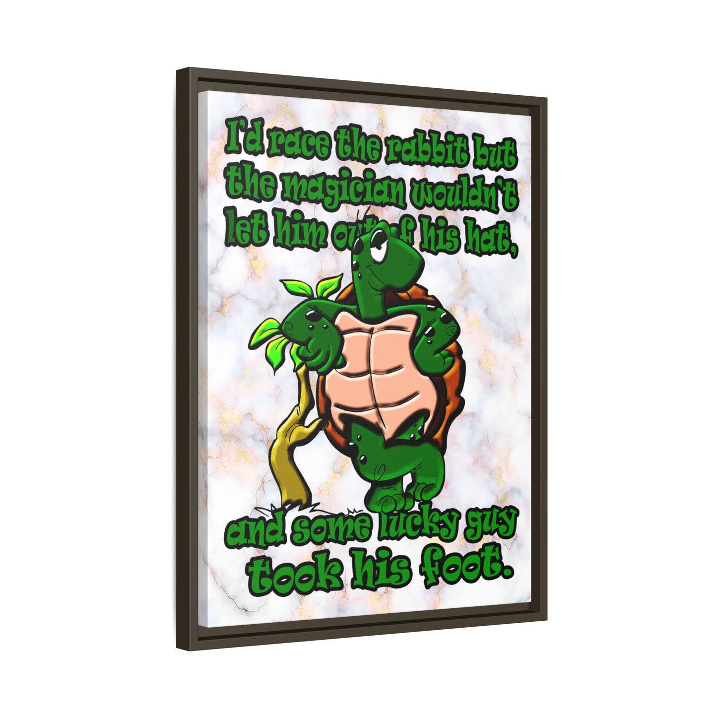 turtle race - framed canvas art (white marble)