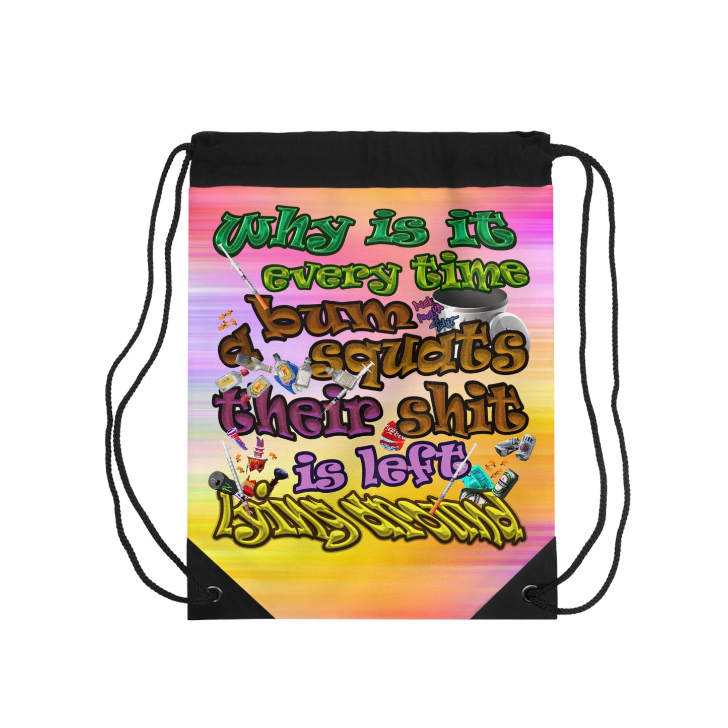 the bum's shit - Drawstring Bag (color blur)