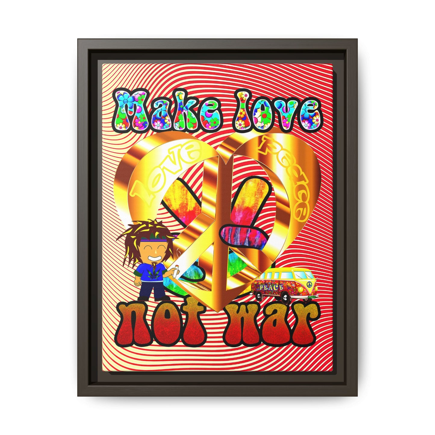 love peace - framed canvas art (yellow-orange wave)