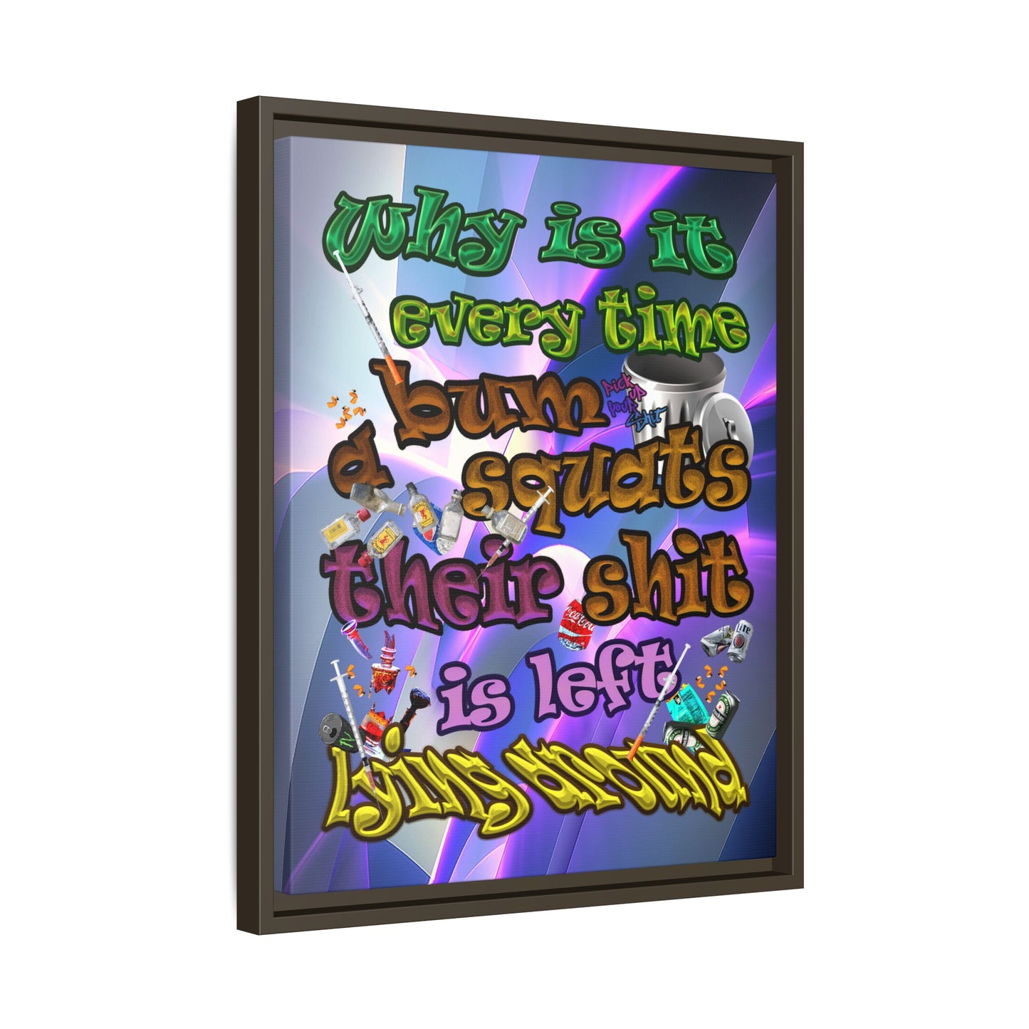 the bum's shit - framed canvas art (grey-pink wave)