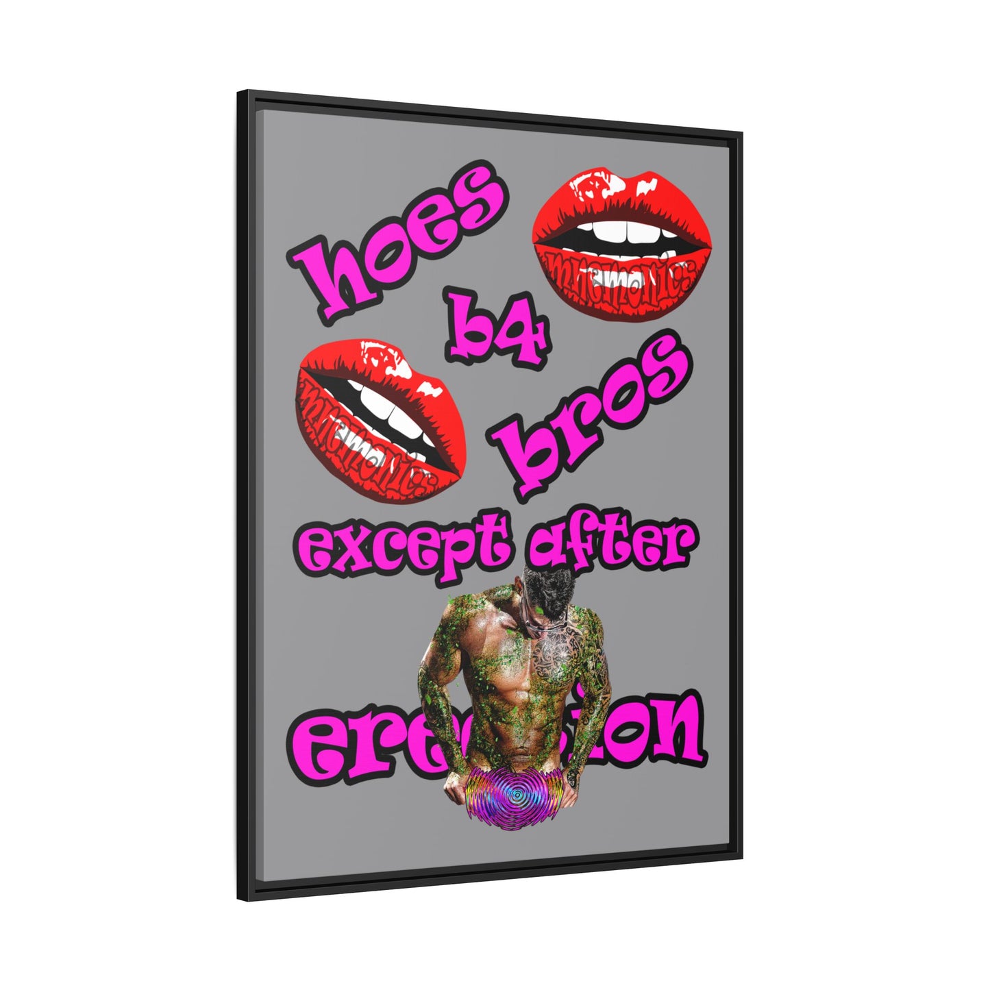 hoes b4 bros - framed canvas art (grey)
