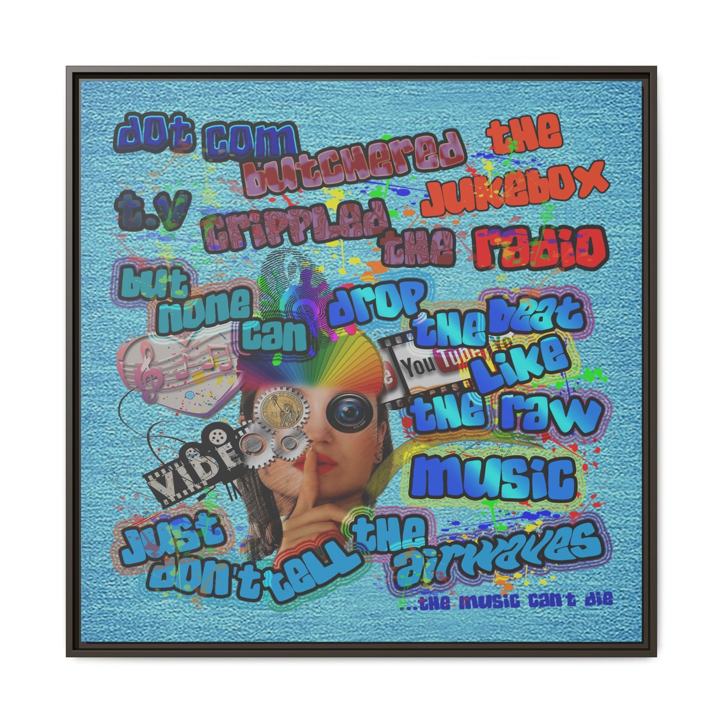 drop the beat - framed canvas art (faded blue)