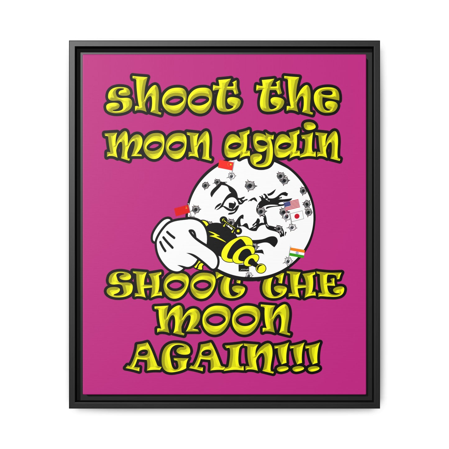 shoot the moon again - framed canvas art (pink)
