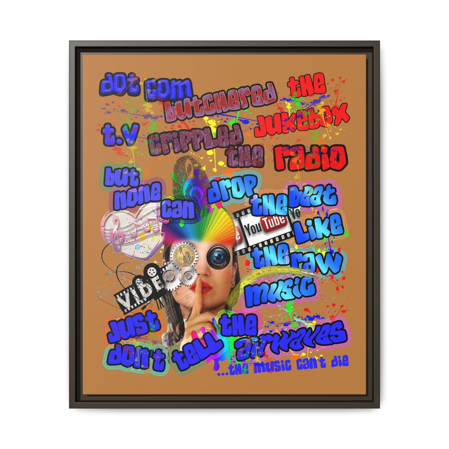 drop the beat - framed canvas art (light brown)