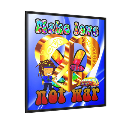 love peace - framed canvas art (blue-white wave)
