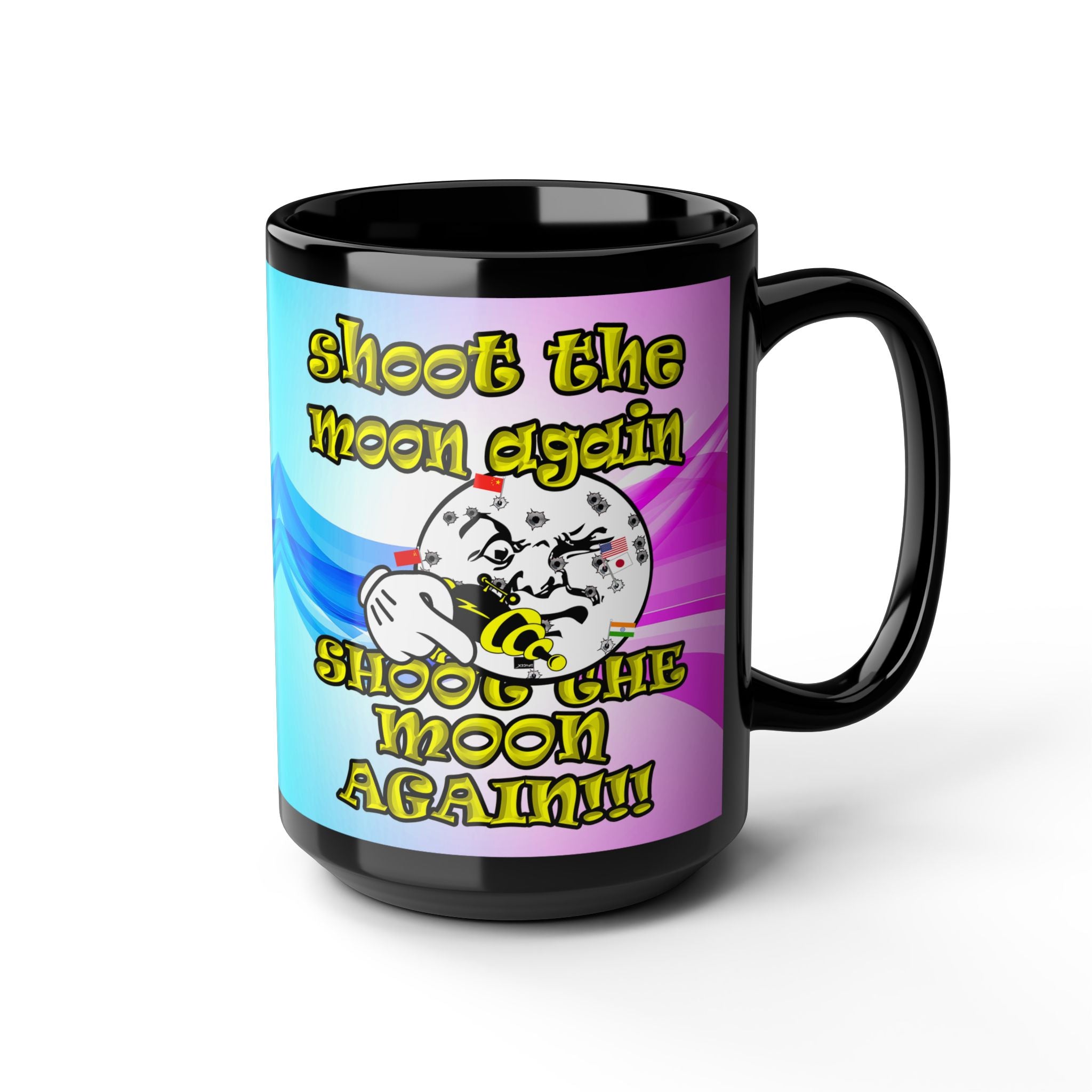 shoot the moon again - Black Mug (light blue-pink wave)