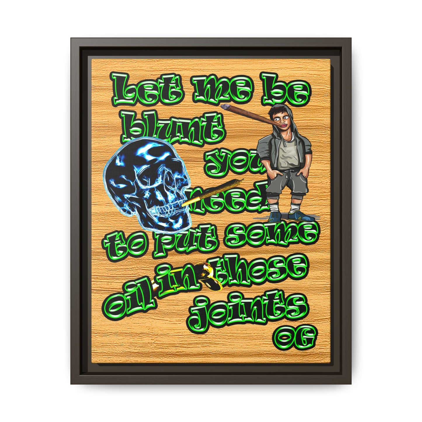 og - framed canvas art (butterscotch wood finish)
