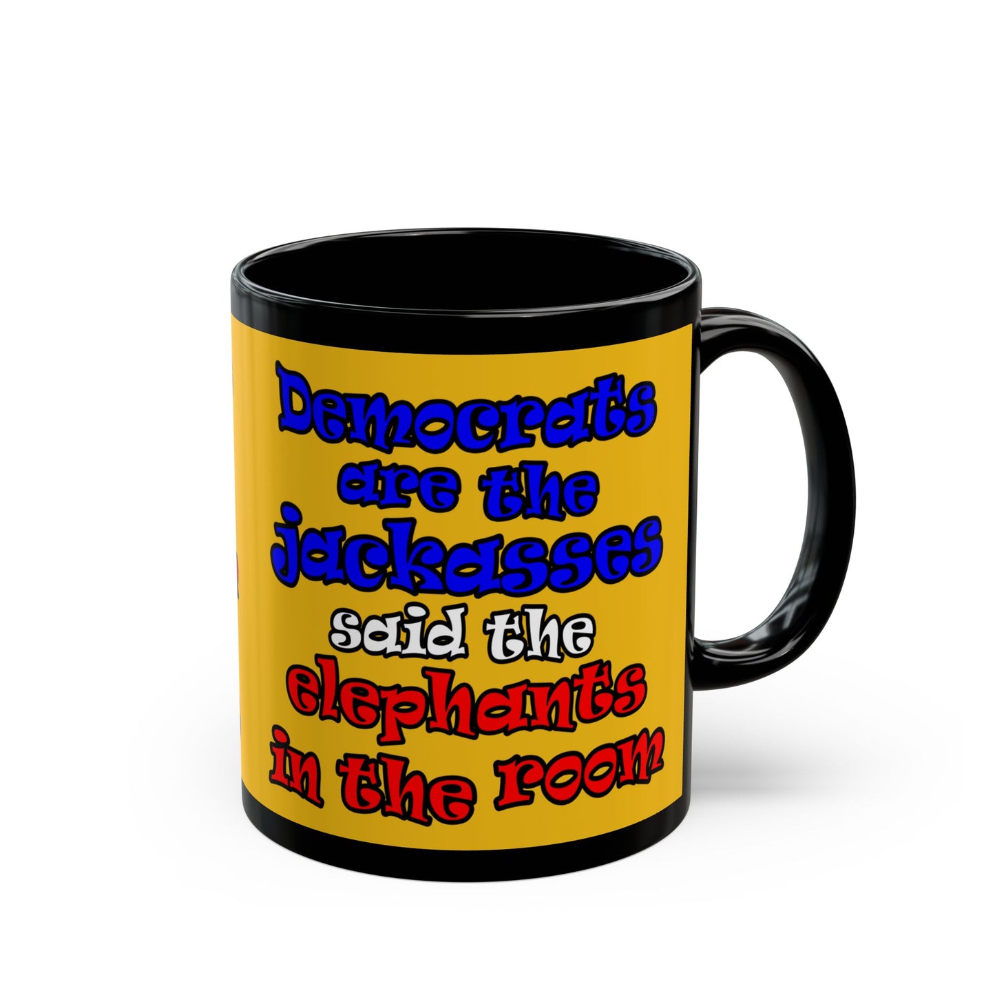 donkeys and elephants - Black Mug (yellow)